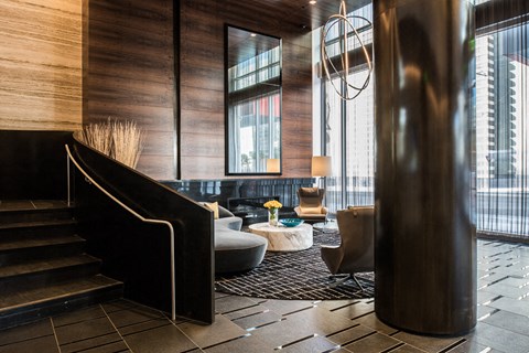a look at the lobby at the kimpton muse hotel in chicago