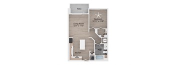 a floor plan of a studio apartment with a bedroom and a living room