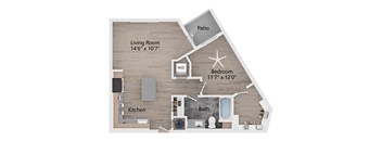 a floor plan of a room with a bedroom and a bathroom