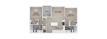 a floor plan of a living room with a bedroom and a kitchen