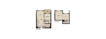 A floor plan of a two-story house with a loft.