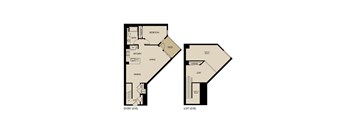 A floor plan of a two level home with labeled rooms.