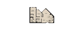 A floor plan of a house with two bedrooms, two bathrooms, a living room, a dining room, a kitchen, and a master bath.