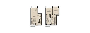 A floor plan of a two-story house with an entry level and upper level.