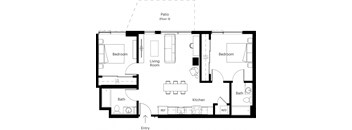 a floor plan of a room with a bedroom and a living room