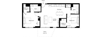 a floor plan of a living room with a kitchen and a bedroom