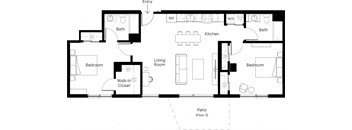 a floor plan of a house with a bedroom and a living room