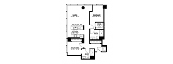 a floor plan of a small house with two bedrooms and a bathroom