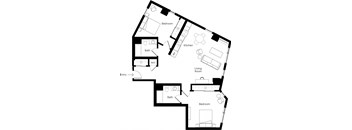 a floor plan of a house with a bedroom and a living room