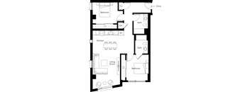 a floor plan of a house with a bedroom and a living room