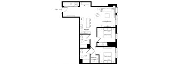 a floor plan of a house with a bedroom and a living room