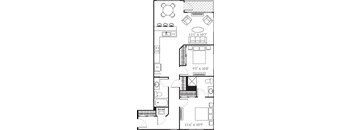 A floor plan of a house with a pantry, dining area, and a kitchen.