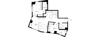 a floor plan of a house with a bedroom and a living room