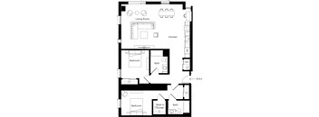 a floor plan of a small house with a kitchen and a living room