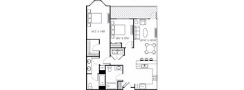 A black and white floor plan of a house with labeled rooms and dimensions.