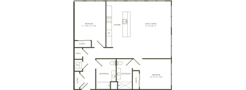 A floor plan of a house with a living room, dining room, kitchen, and three bedrooms.