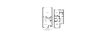 A floor plan of a house with two bedrooms and a garage.