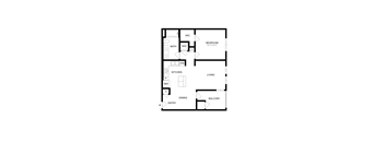 A black and white image of a floor plan for a small apartment.
