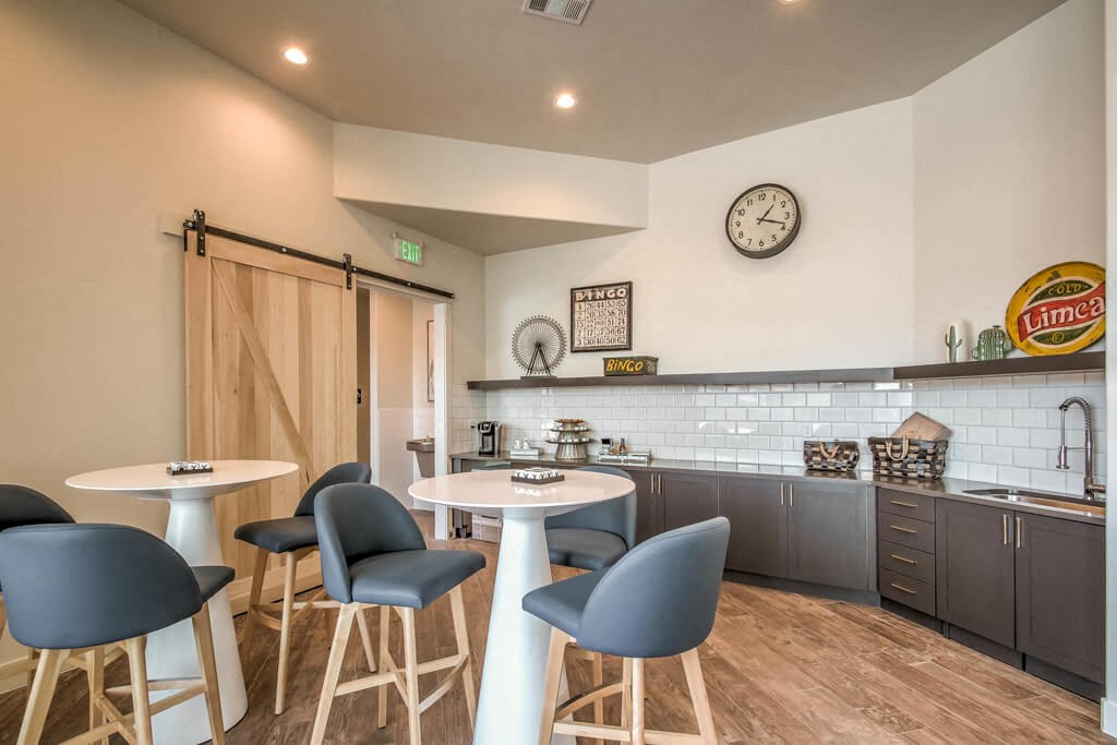 kitchen and seating area