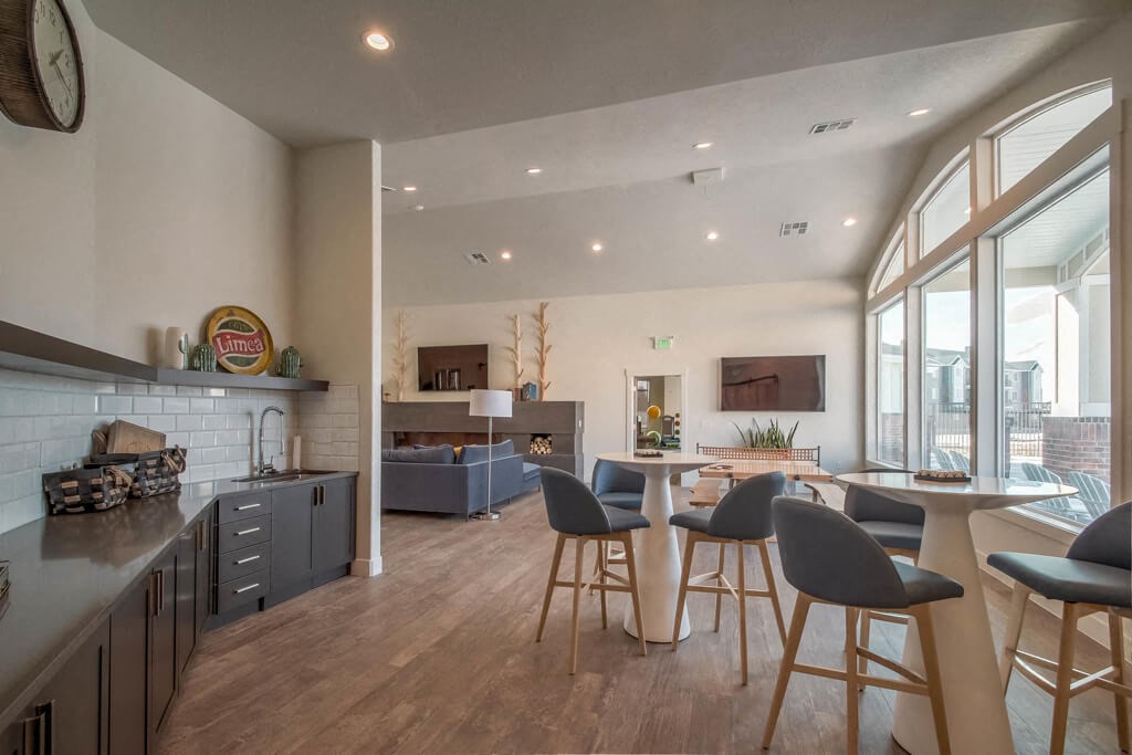 kitchen and seating area