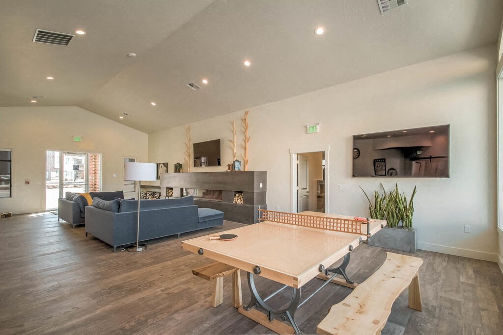 ping pong table and lounge seating