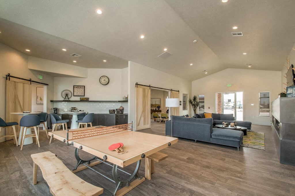 ping pong table and lounge seating