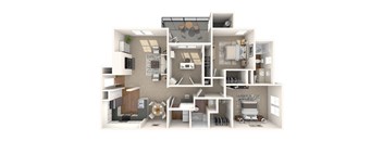 a 3d floor plan of a 2100 sq ft apartment