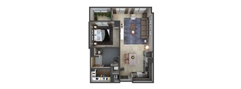 a floor plan of a studio apartment with a bedroom and a bathroom