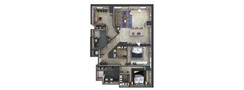 3d floor plan of a 1 bedroom apartment