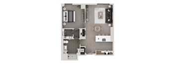 A floor plan of a house with a kitchen, living room, dining room, and bathrooms.