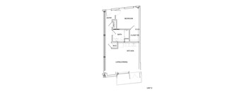 A drawing of a floor plan for Unit D shows a living/dining area, kitchen, bathroom, and bedroom.