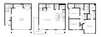 A black and white image of a floor plan for a three-story house.
