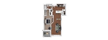 A floor plan of a house with a kitchen, living room, and two bedrooms.