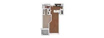 A white framed floor plan of a house with a kitchen, living room, and bathroom.
