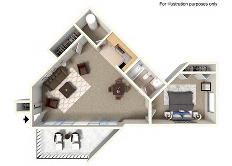 3d floorplan at Village Square, La Jolla