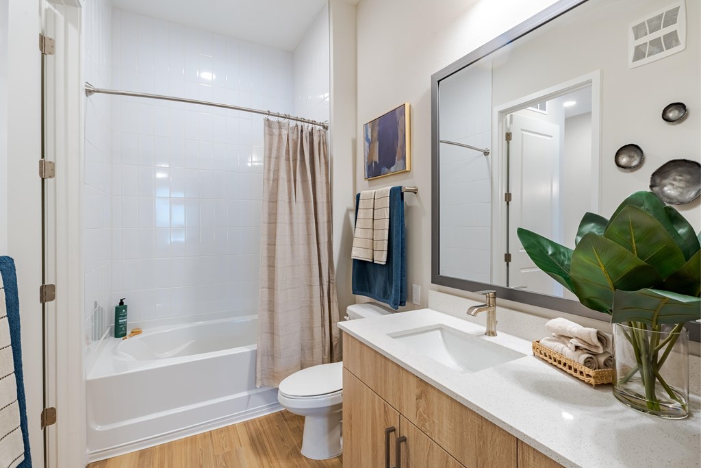 A bathroom with a white toilet, sink, and a glass shower stall.
