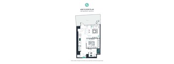 A floor plan of a one bedroom apartment with a bath.