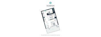 A floor plan of a one bedroom apartment with one bath.