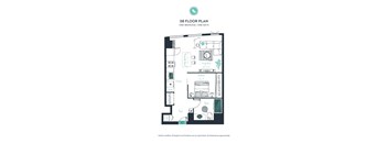 A floor plan of a one bedroom apartment with a bath.