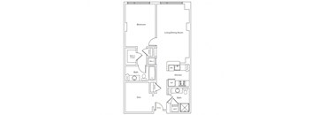 a floor plan of a 1 bedroom apartment
