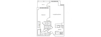 a floor plan of a 1 bedroom apartment
