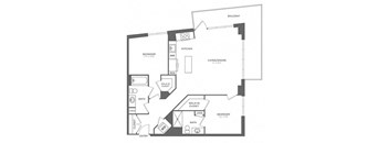A black and white image of a floor plan for a home with a balcony.