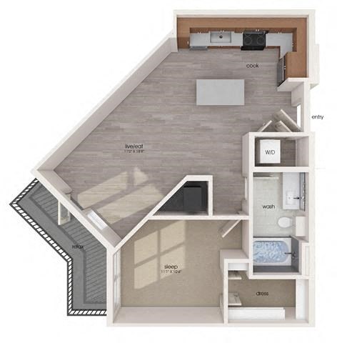 a floor plan of a 1 bedroom apartment