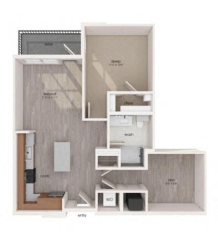 a floor plan of a 1 bedroom apartment