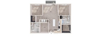 a two story apartment with a bedroom and a bathroom
