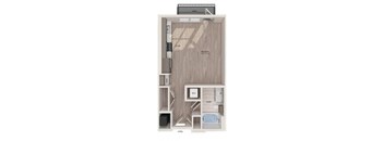 a bedroom with a bed and a mirror