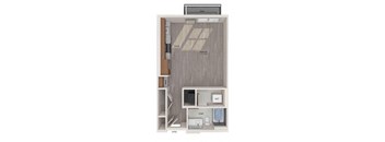a small apartment with a microwave and a refrigerator