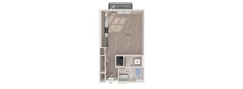 a small apartment with a refrigerator and a microwave