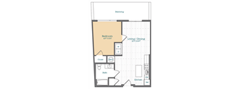 a floor plan of a 1 bedroom apartment
