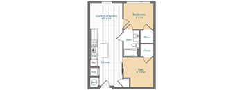 a floor plan of a two bedroom apartment with a bathroom and a closet